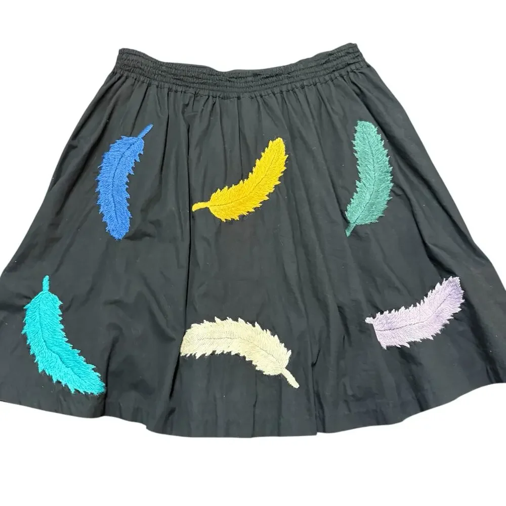 ANTHRO Girls from Savoy Women's black full skirt with feathers, pockets, 12 - Picture 3 of 5